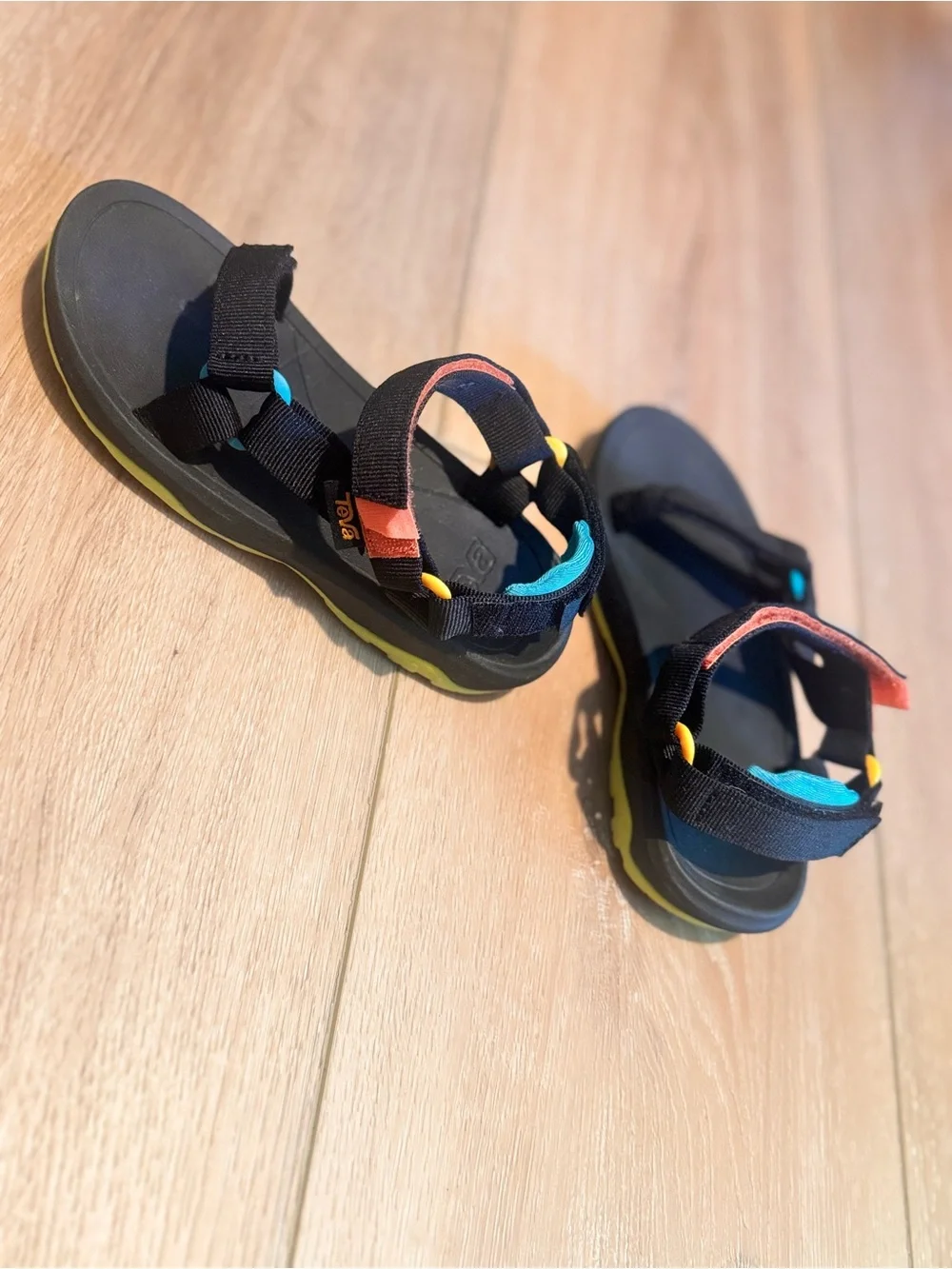 Teva Kids Black Sandals with Yellow Sole and Accent Colors